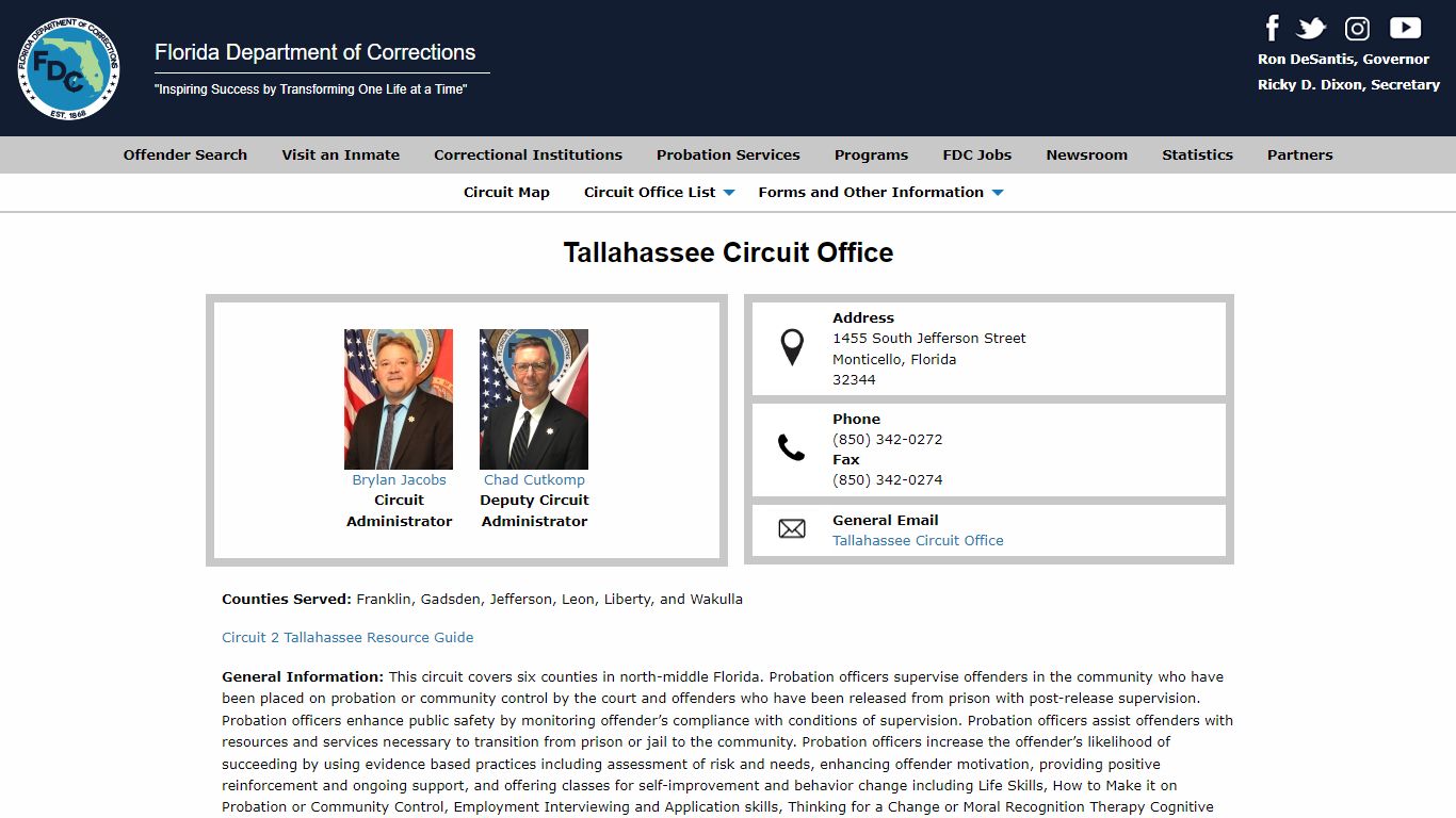 Tallahassee Circuit Office -- Florida Department of Corrections